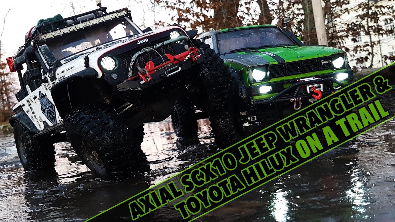 Axial SCX10 Jeep Wrangler & Toyota Hilux on a Trail